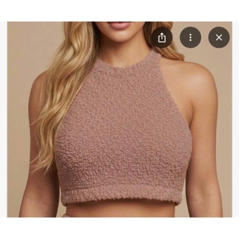 SKIMS Cozy Knit Halter Top Rose Clay Pink Boucle Open Back 2X/3X